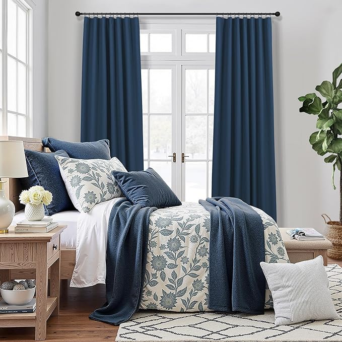 Navy Blue Drapes 96 Inch Long 2 Panels Back Tab Blackout Window Treatment - Image 2