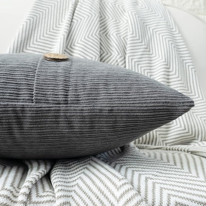 HWY 50 Gray Grey Chenille Throw Pillow Covers 18x18 Inch - Image 3
