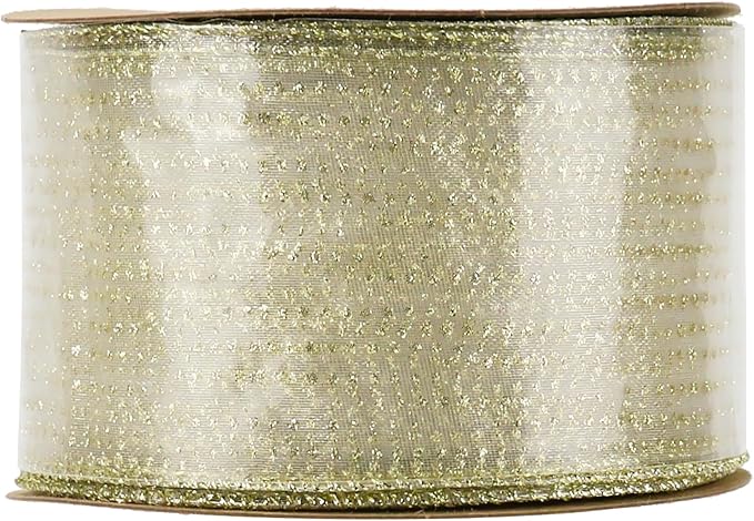 MEEDEE Glitter Gold Wired Ribbon 2.5 Inch Horizontal Stripes Glitter Polka Dot - Image 9