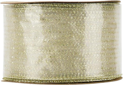 MEEDEE Glitter Gold Wired Ribbon 2.5 Inch Horizontal Stripes Glitter Polka Dot - Image 9