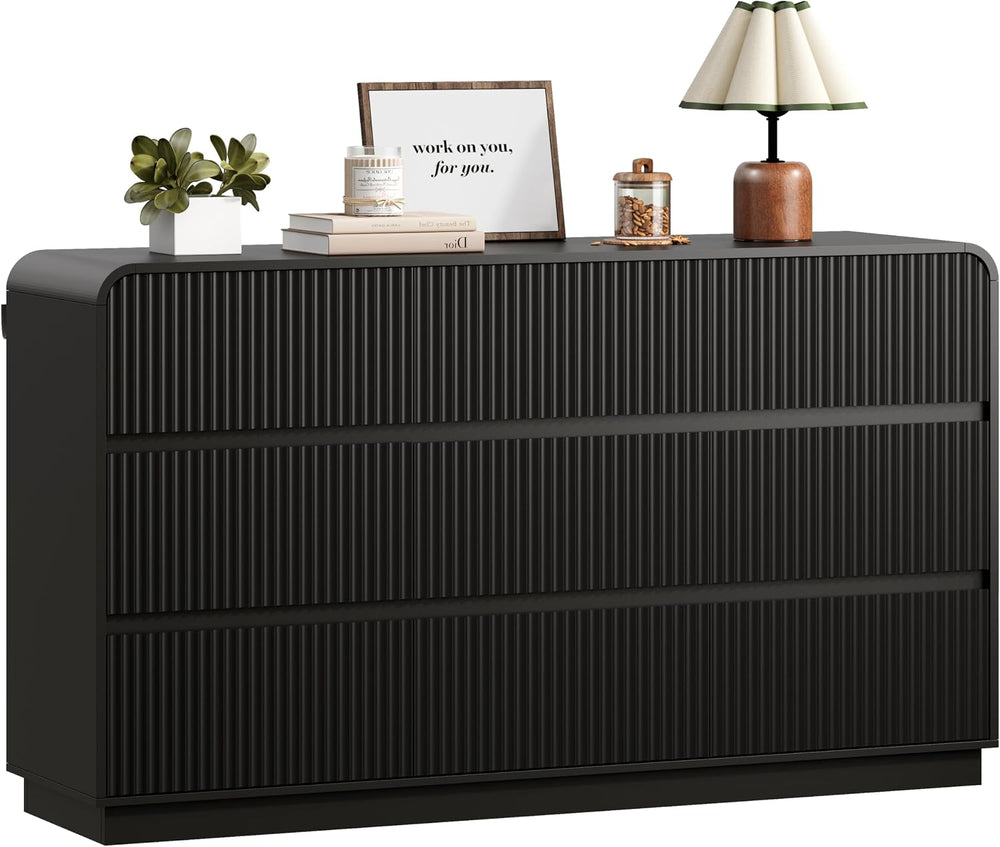 Wodeer Black Dresser Fluted 9 Drawers Dresser for Bedroom, 59" Wide Wood...