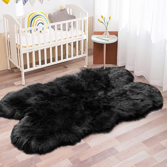 Latepis Black Faux Fur 4x6 Area Rug Tapetes para Sala - Image 2