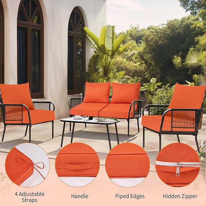 Deep Seat Outdoor Cushion Set of 4, UV&Fade Resistant Deep Seat Patio Cushions - Image 3