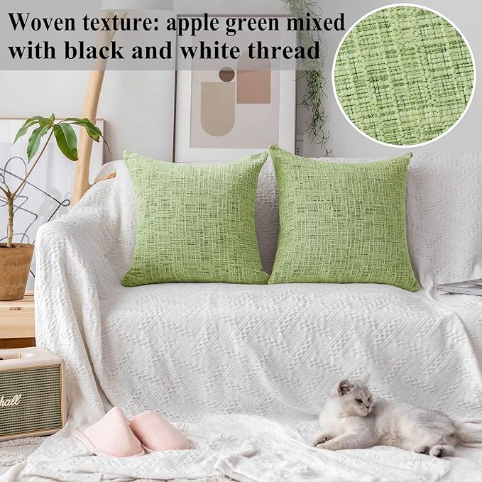 Home Brilliant Green Spring Pillows Covers Textured Chenille Plush Velvet - Image 3