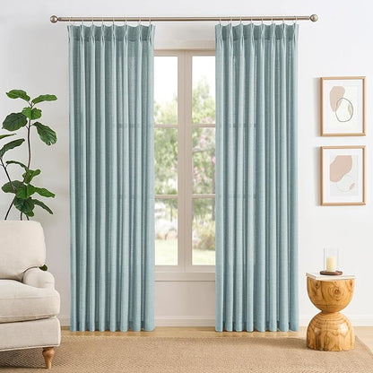 Light Blue Linen Pinch Pleat Curtains 92 Inches Long 50 Wide Per Panel Pleated by RAIN+CITY