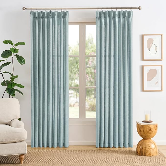 Light Blue Linen Pinch Pleat Curtains 100 Inches Long 50 Wide Per Panel Pleated by RAIN+CITY