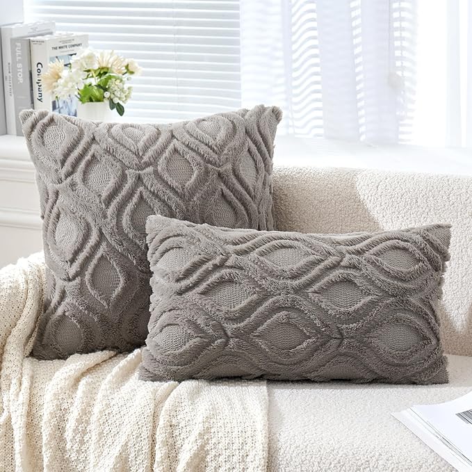 MIULEE Dark Grey Throw Pillow Covers 18x18 Inch, Soft Winter Plush Faux Wool - Image 4
