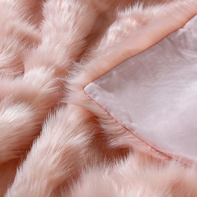 HORIMOTE HOME Pink Faux Fur Throw Blanket, Long Pile Light Pink Fur Blanket - Image 5