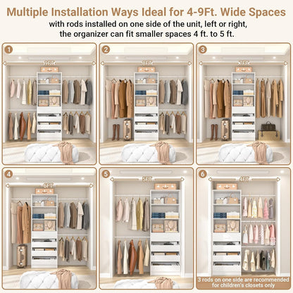 aheaplus closet system, 4-9ft closet organizer with 4, side view