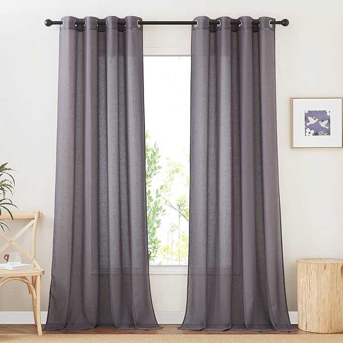 NICETOWN Faux Flax Linen Sheer Living Room Curtains, Grommet Elegant Semi Sheer by NICETOWN