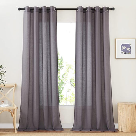 NICETOWN Faux Flax Linen Sheer Living Room Curtains, Grommet Elegant Semi Sheer by NICETOWN