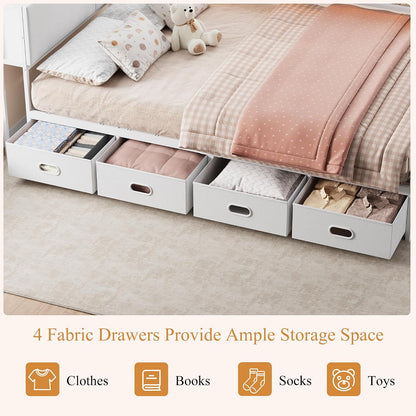 full corner bed frame with 4 storage bookcases on a desk or shelf