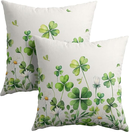 Saint Patrick Day Throw Pillow Covers Lucky Clover Shamrocks Daisy Floral by Granbey
