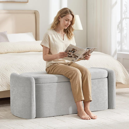 oval ottoman bench with 20 gal of storage on a desk or shelf
