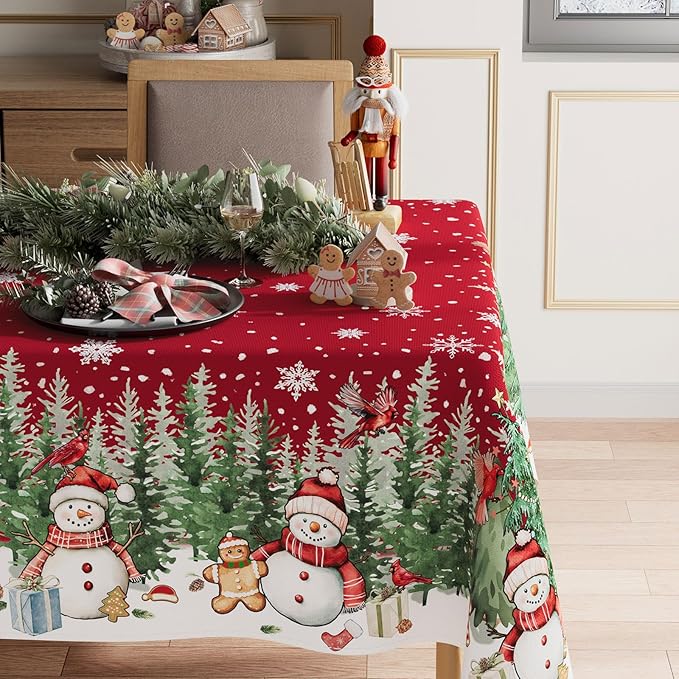 XCHI Snowman Gingerbread Man Tree Winter Tablecloth Square Christmas Table - Image 2