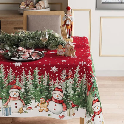 XCHI Snowman Gingerbread Man Tree Winter Tablecloth Rectangle Christmas Table - Image 2