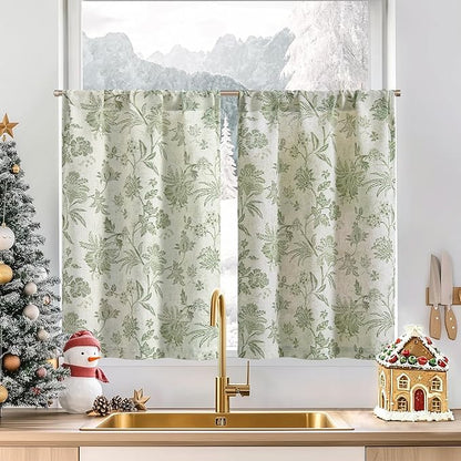 jinchan Floral Linen Tier Curtains 36 Inch Farmhouse Cafe Curtains Rod Pocket by JINCHAN