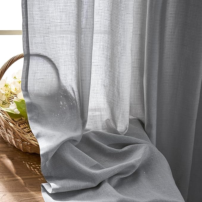 jinchan Grey Linen Blend Curtains 63 inch Length 2 Panels - Image 7