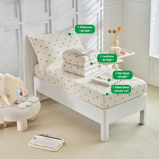 DuShow White Star Toddler Bedding Set, 4 Pieces Reversible Toddler Comforter Set - Image 4