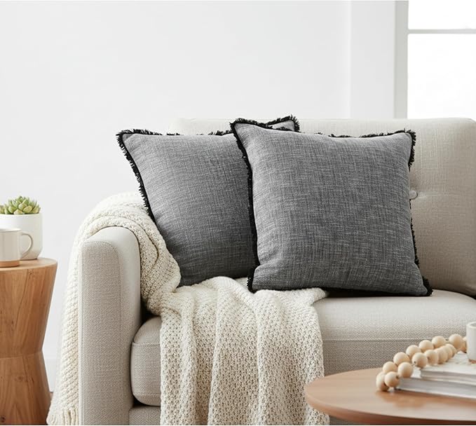 18×18 Grey Textured Cotton Throw Pillow Covers - Image 3