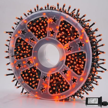 YEGUO 165ft 500 LED Halloween Lights Outdoor Waterproof, 8 Modes Orange String Lights Plug in, Green Wire Christmas Lights Indoor with Timer Memory