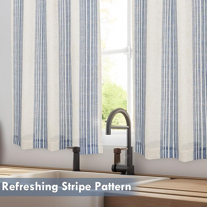 DriftAway Kitchen Curtains Striped Tier Linen Short Pinstripe Cafe Curtains 36 - Image 7