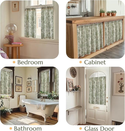 jinchan Floral Linen Tier Curtains 36 Inch Farmhouse Cafe Curtains Rod Pocket - Image 4
