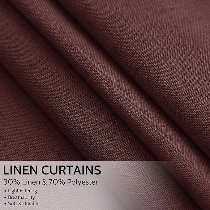 Reddish Brown Linen Curtains 90 Inch Long 2 Panels Set - Image 2