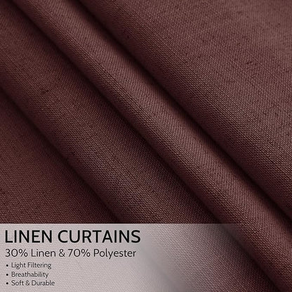 Reddish Brown Linen Curtains 90 Inch Long 2 Panels Set - Image 2
