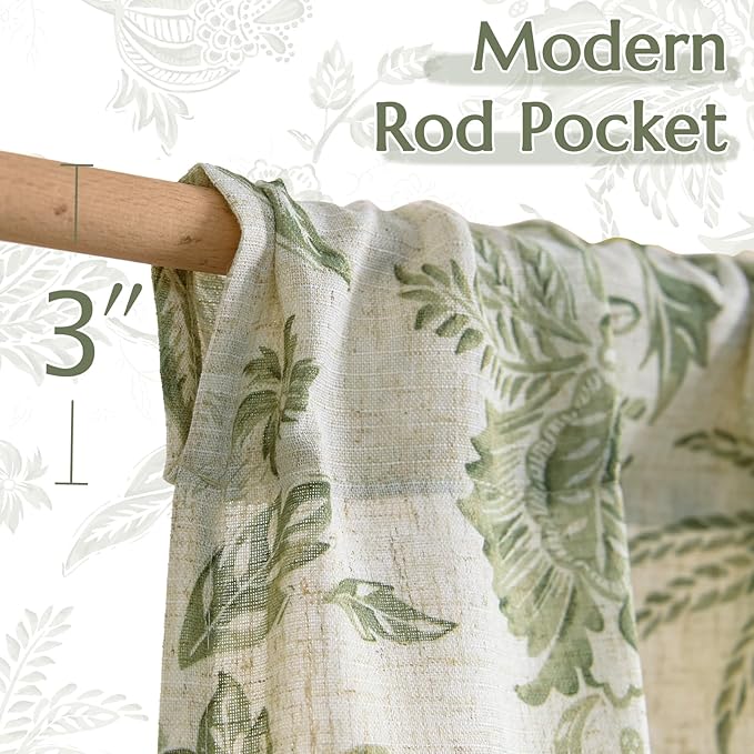 jinchan Floral Linen Tier Curtains 36 Inch Farmhouse Cafe Curtains Rod Pocket - Image 7