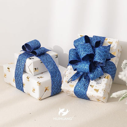 HUIHUANG Navy Blue Wired Ribbon 2.5 inch Glitter Diamond Mesh Wire Edge Ribbon - Image 3