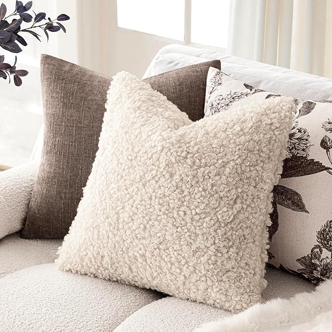 Foindtower 2 Pieces 16x16 Inch Cream Beige, Faux Fur Throw Pillow Cover Accent - Image 4