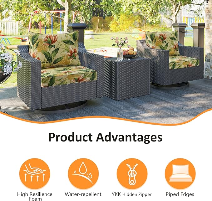 Outdoor Patio Chair Cushions Set, Water-Repellent, Fade Resistant, Deep Seat - Image 2
