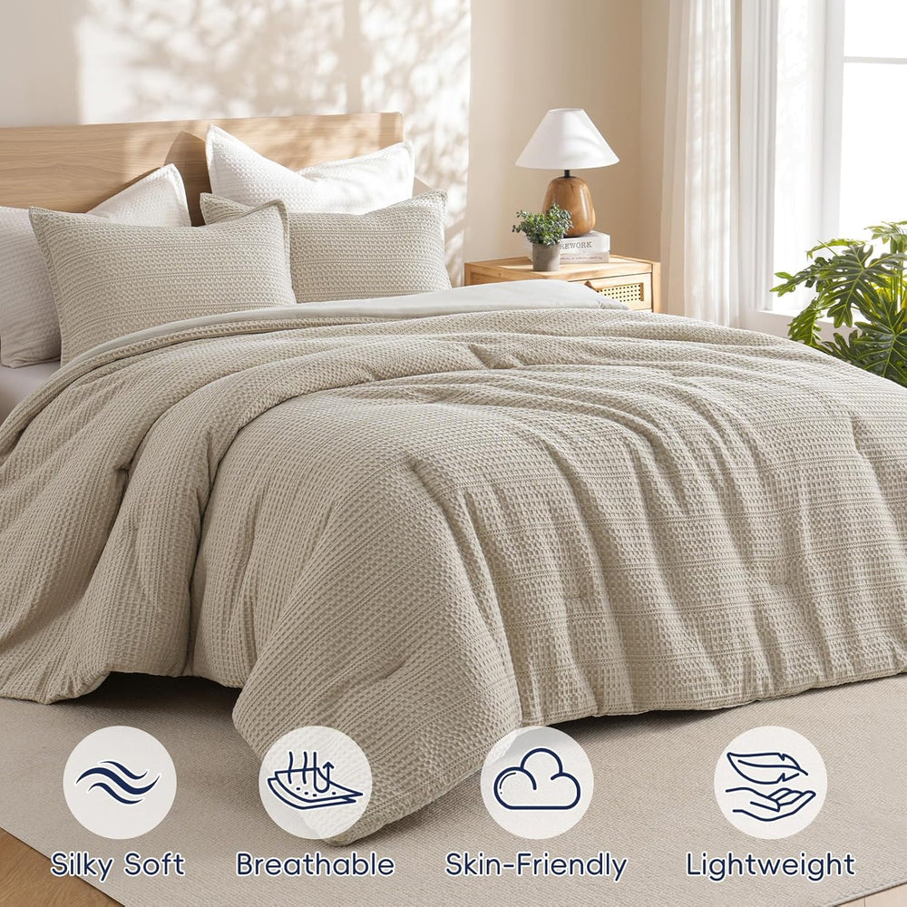 PHF Soft Waffle Comforter Set King Size- Comfy Breathable Waffle Weave Comfor...