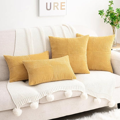 HWY 50 Mustard Yellow Corduroy Patchwork Throw Pillow Covers 12x20 Inch - Image 8