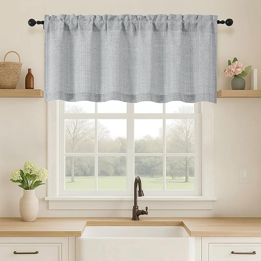 OVZME Grey Valance for Windows, Light Filtering Faux Linen Textured Small by OVZME