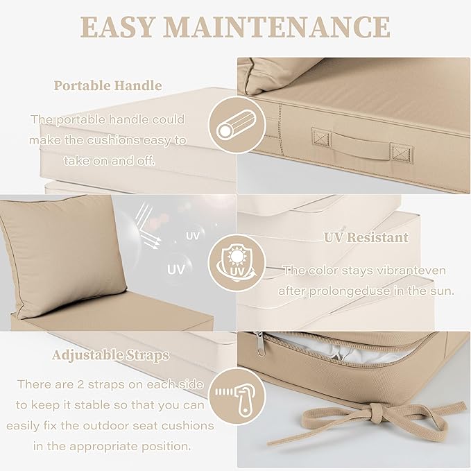 Outdoor Seat Cushion Set 22 L × 24 W × 5 H Inch Waterproof & Fade Resistant - Image 4