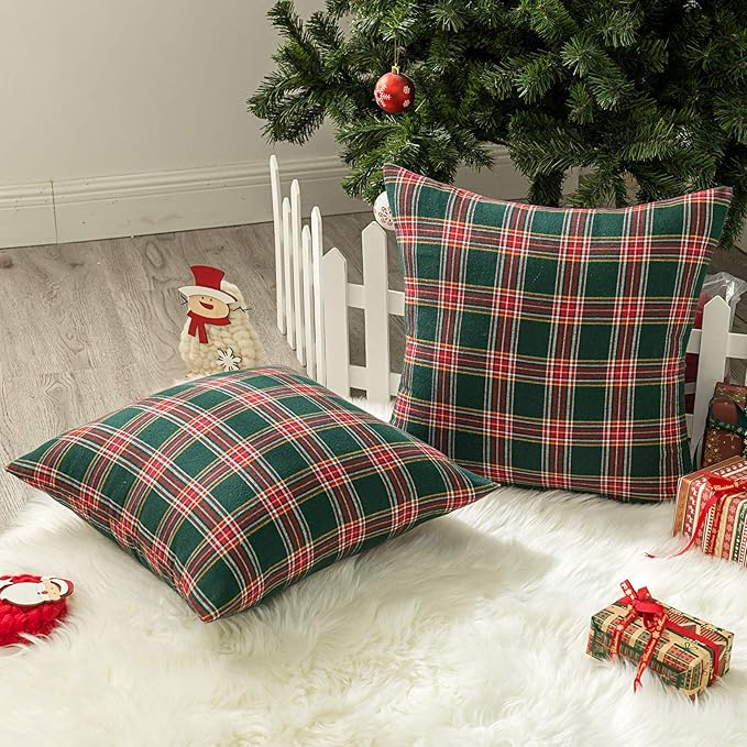 AQOTHES Pack of 2 Christmas Plaid Decorative Throw Pillow Covers Scottish - Image 2