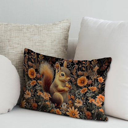 Rustic Fall Squirrel Floral Pillow Covers 12x20, Gifts - Image 3