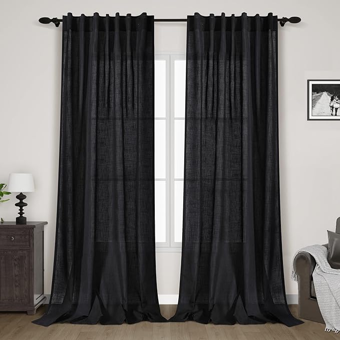 Black Linen Curtains 132 inch Extra Long by Nanspring