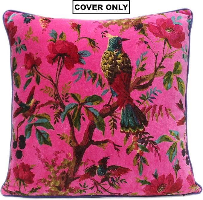 Eyes of India Velvet Floral Flower Bird Throw Pillow Sofa Cushion Cover Case - Image 2