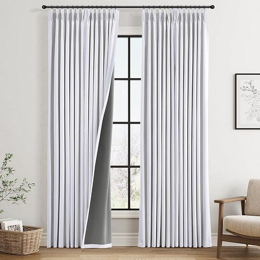 Pinch Pleated 100% Blackout Curtains 90 Inches Long 2 Panels Pure White Pinch by Joywell