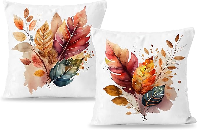 Rustic Fall Leaves Pillow Covers 18x18, Fall Home Decor, Watercolor Farmhouse by Unknown