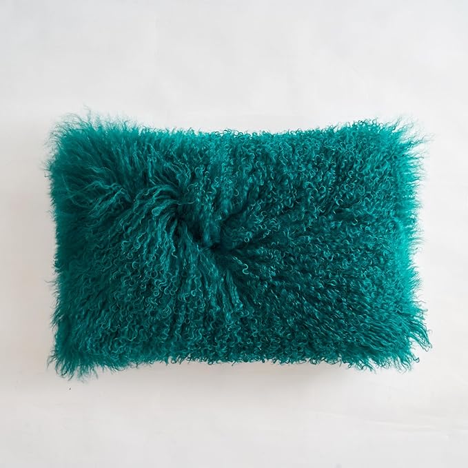 Genuine Mongolian Lamb Fur Pillow Cover – 12"x20" Rectangular Cushion Case – by Unknown