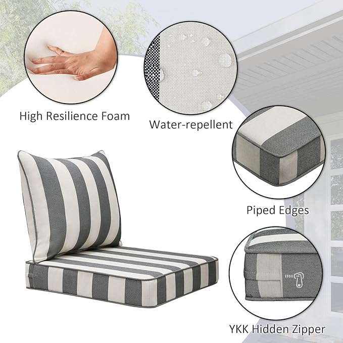 Outdoor Patio Chair Cushions Set, Water-Repellent, Fade Resistant, Deep Seat - Image 3