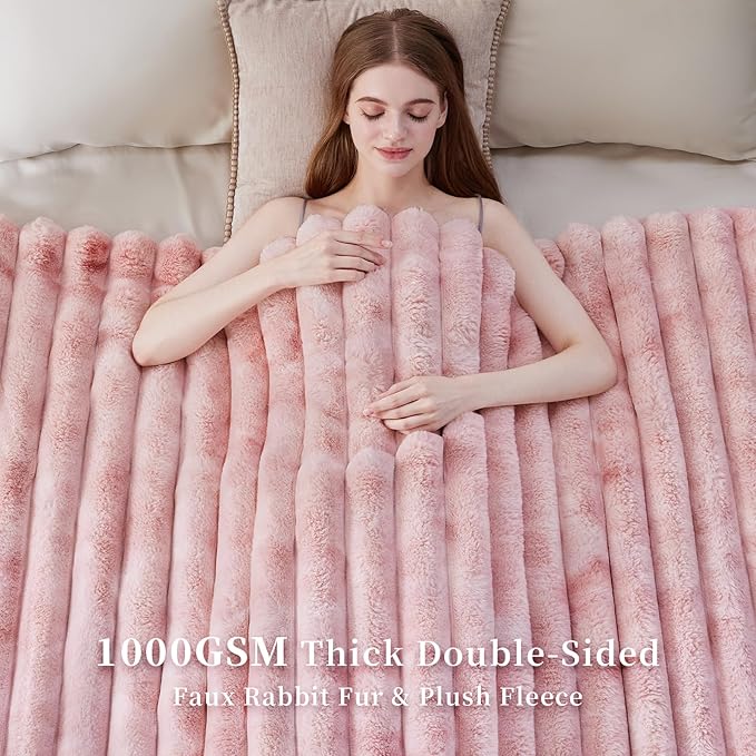 Fluffy Faux Fur Throw Blanket, Thick 1000GSM Soft Cozy Throw Blankets - Image 4