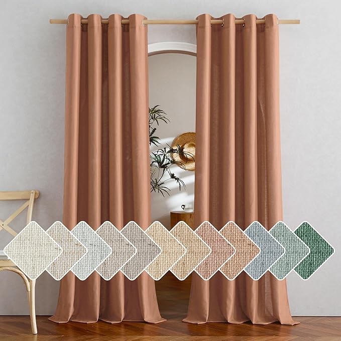 NICETOWN Caramel Linen Curtains 84 inches Long, Grommet Thick Flax Linen Window by NICETOWN