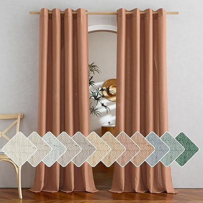 NICETOWN Caramel Linen Curtains 84 inches Long, Grommet Thick Flax Linen Window by NICETOWN
