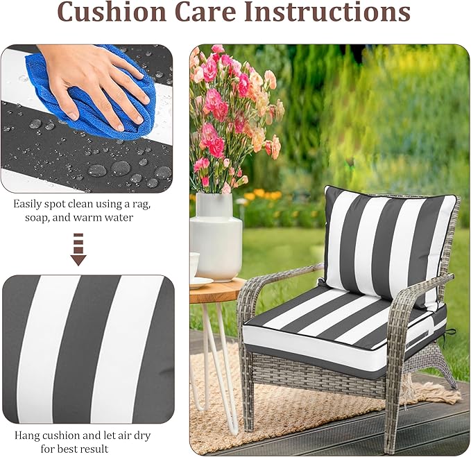 Waterproof Outdoor Chair Cushion Set of 3, Outdoor Cushions - Image 7