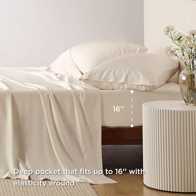 Bedsure Queen Sheet Set, Rayon Derived from Bamboo, Cooling Sheets, Breathable - Image 4